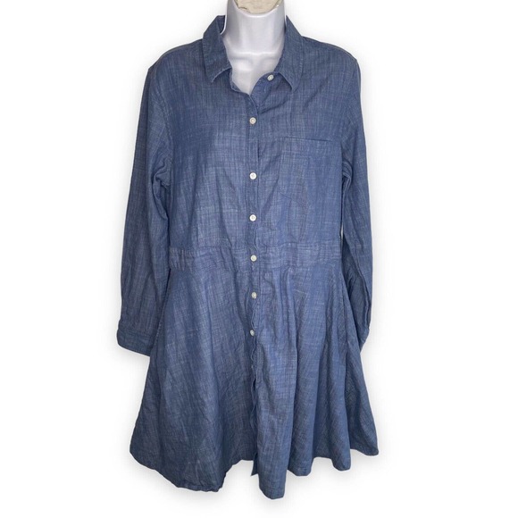 Toad&Co Dresses & Skirts - Toad & Co Size XL Chambray Shirt Dress Fit & Flare Pockets Long Sleeve Organic